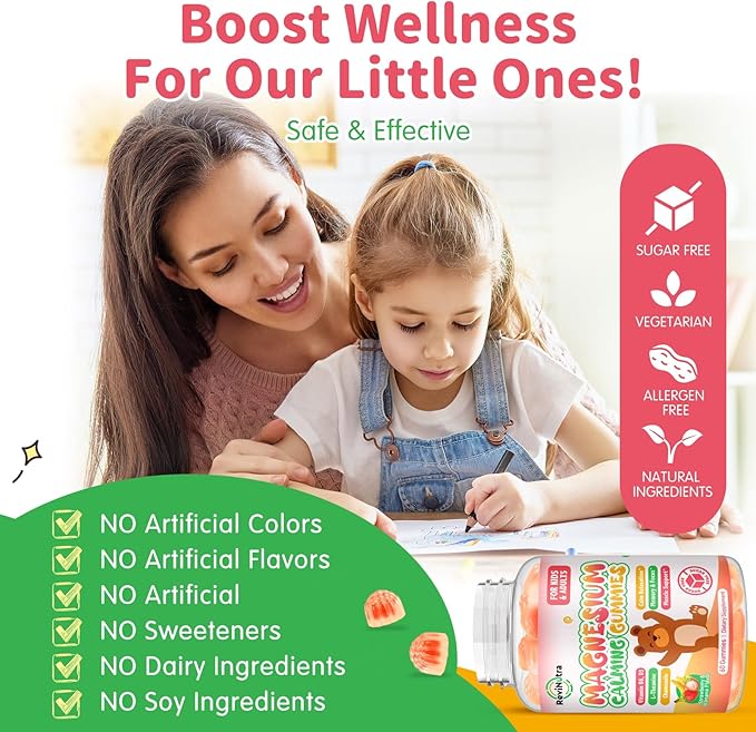 Magnesium Gummies for Kids - Magnesium Glycinate Gummies with L-Theanine, Vitamin B6, D3 for Kids & Adults Sleep, Calm, Relaxation, Brain, Bones, Muscle Relief, Sugar Free Banana & Strawberry 120ct