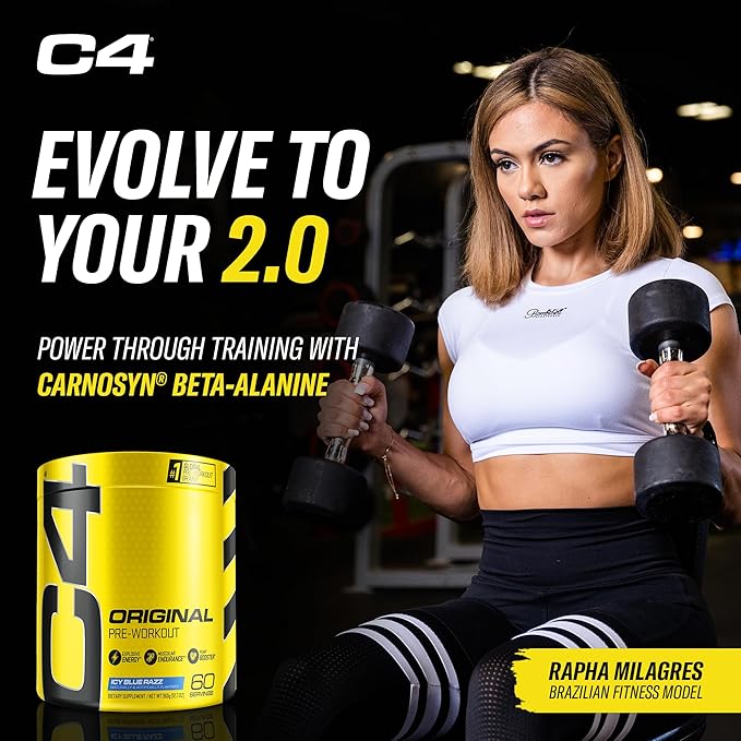 C4 Original Pre Workout Powder Icy Blue Razz - Vitamin C for Immune Support - Zero Sugar Preworkout Energy for Men & Women - 150mg Caffeine Plus Beta Alanine Plus Creatine - 60 Servings