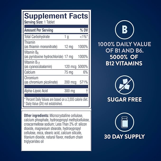 Nervive, Nerve Health Glucose Support Tablets, Nervive Supplement, Nervive Tablet, Alpha Lipoic Acid, Chromium Picolinate, Vitamin B12, B6, B1