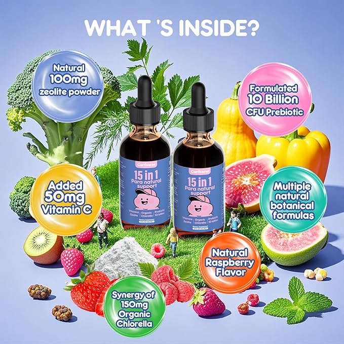 Parasite Cleanse for Humans & Kids,Parasite Cleanse for Children,Zeolite Detox Liquid Drops,Candida Cleanse & Wellness Formula,Contains wormwood black walnut clove,Chlorella,Oregano,4 Fl Oz
