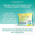 Global Health Trax GHT - FiveLac Lemon Probiotic Powder Drink Mix, Probiotics for Women, Men & Kids - Smooth Digestive Support & Elimination - Relieves Constipation & Gas - 60 Packets (2 Pack) Non-GMO