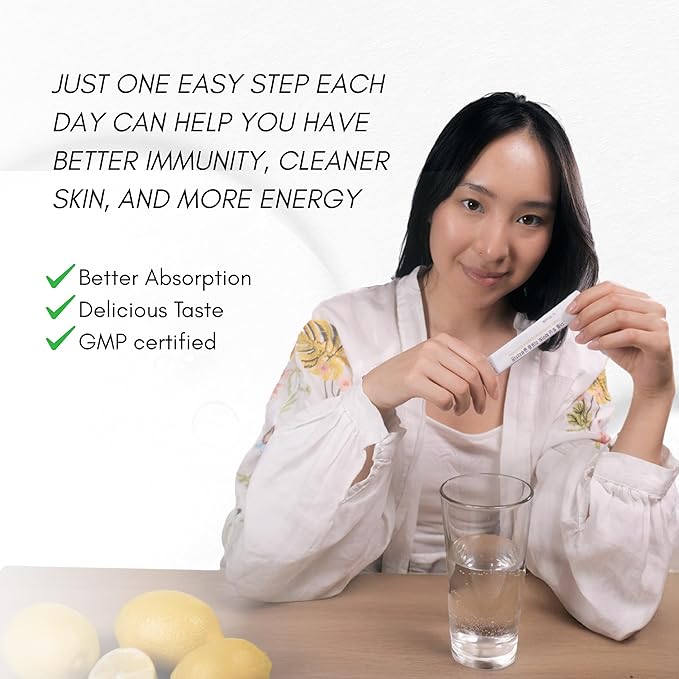 Double Toning White Liposome Glutathione Korean Beauty Supplement – Liposomal L-Glutathione, Vitamin C 500 mg, Vitamin E, Biotin & Fish Collagen 500 mg, Lime-Lemon Flavor – 30 Packets