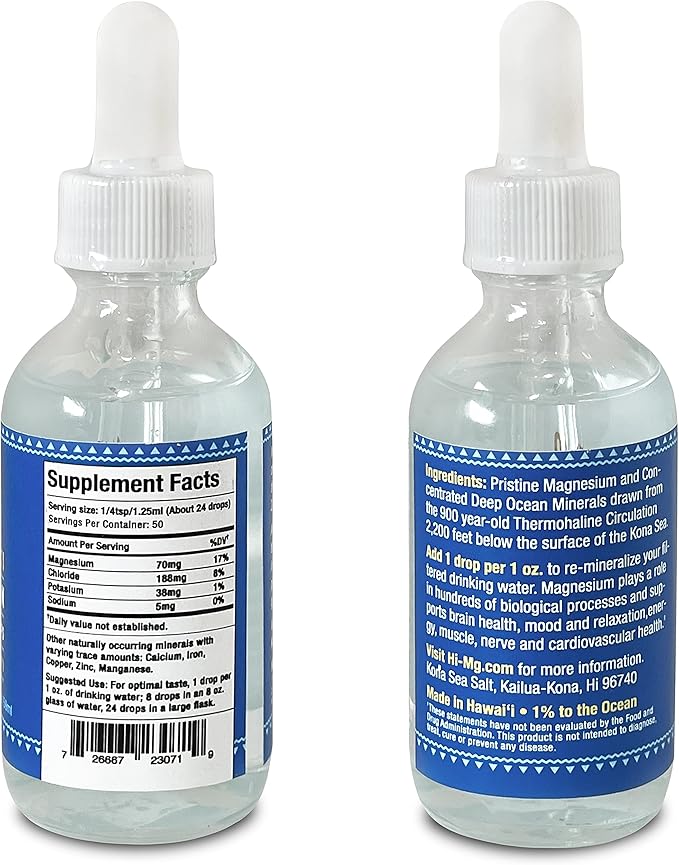 Pure Hawaii Deep Ocean Magnesium Drops – Made in Hawaii – with Other Trace Minerals – Easy to Take Liquid 2 Fl. Oz. -Support Brain, Immune, and Heart Health