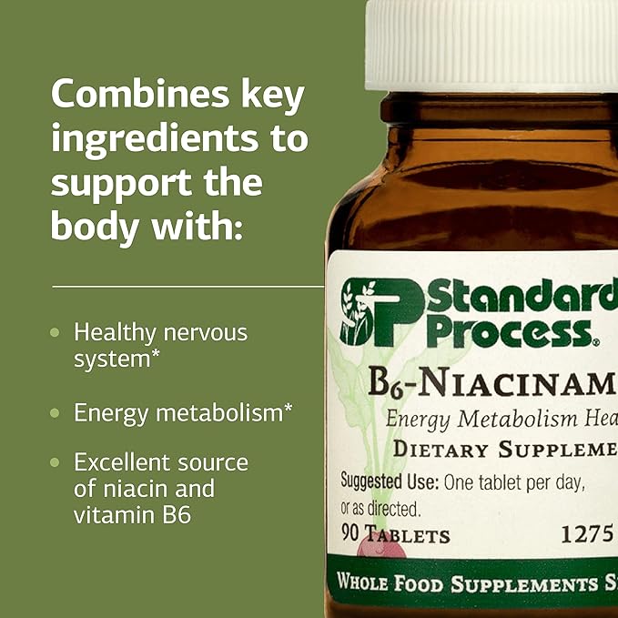 Standard Process B6-Niacinamide - Support Energy Metabolism & Heart Health - Aids Digestive & Blood Circulatory Systems - Gluten-Free, Non-Dairy & Non-Soy - 90 Tablets (90 Servings)