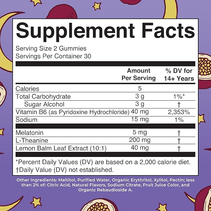 MARYRUTH'S Melatonin 5mg Sleep Gummy with L-Theanine | Lemon Balm | Vitamin B6 | Sugar-Free | Relaxation | Vegan | Non-GMO | Gluten Free | 60 Count