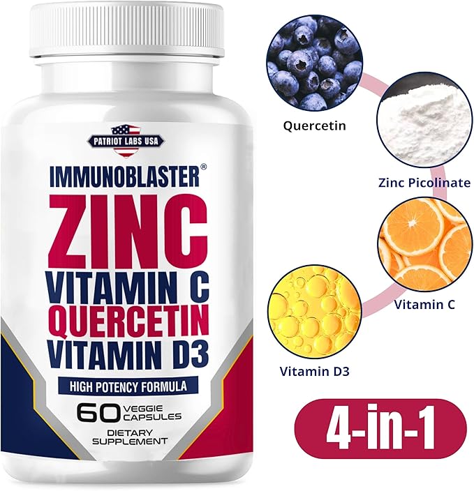 (2 Pack) Zinc Quercetin Vitamin C 800 mg with Vitamin D3 Antioxidant Immune Support High Potency Quercetin Zinc Supplement for Men and Women - Gluten, Soy, & Dairy Free - 120 Count (Twin Pack)