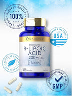 Carlyle R-Lipoic Acid 200mg | 60 Capsules | Stabilized RLA with Biotin | Non-GMO, Gluten Free