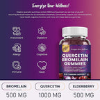 (3 Pack) Quercetin Gummies with Bromelain Zinc Elderberry Vitamin C D3 K2, Quercetin 1000mg Supplement with Bromelain 500mg for Cardiovascular, Immune System & Allergy, Vegan Gummy for Adult & Kid