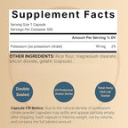 Potassium Citrate Supplement 99mg, 500 Capsules | Chelated Mineral Supplements – Essential Mineral Electrolyte – Non-GMO, Gluten Free