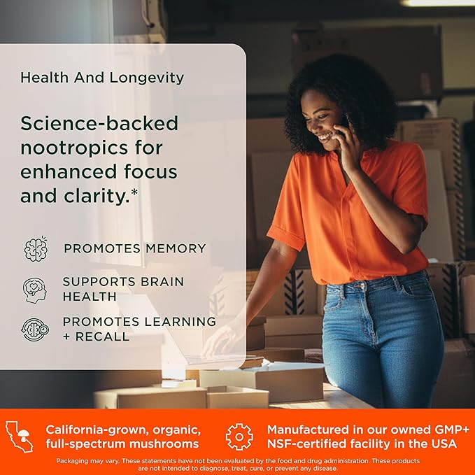 The Genius Brand Genius Mood+Focus - Nootropic Supplement with Organic Lion’s Mane, Alpha GPC & More for Brain Health - Memory Support & Focus Support - Non-GMO - 90 Veggie Capsules