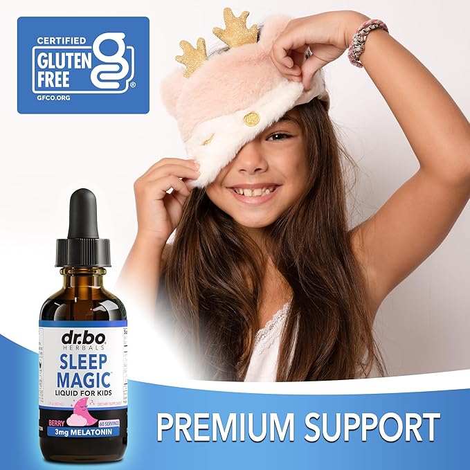 Liquid Melatonin Kids Sleep Aid - Sleep Magic Kids Melatonin Liquid 3mg Berry Drops, D3, L Theanine - Children's Sleeping Aids, Natural Calm L-Theanine Supplement, Toddler Travel Essentials 2 Fl Oz