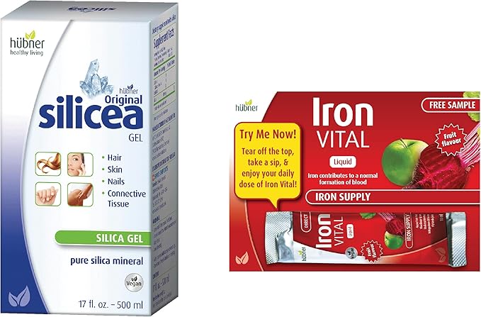 Gel for Hair, Skin, Nails, and Connective Tissue, Pure Colloidal Silica Gel Formula, 17 fl oz/500 ml, Includes Sample of Iron Vital 10 ml