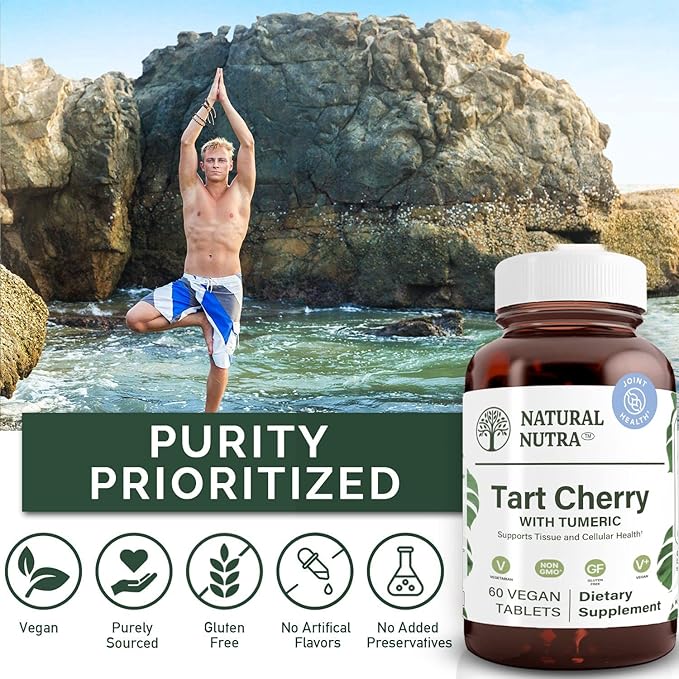 Natural Nutra Tart Cherry Extract with Turmeric Curcumin, Helps Reduce Muscle Soreness, Supports Immune System, Promote Joint Health, Improves Sleep Quality, Vegan, Vegetarian, Gluten Free, 60 Tablets