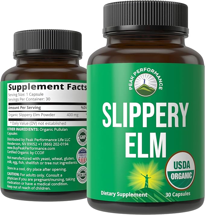 USDA Organic Slippery Elm for Women & Men. Vegan Capsules with Micronized Slippery Elm Bark Powder for Digestion, Bloating Relief, & Gut Lining. Natural Mucilage that Soothes The Throat & Airways