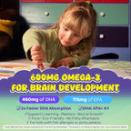 Omega-3 for Kids 4+, Algae EPA & DHA Gummies Plus Vitamin D3 K2, Choline & PS for Brain, Bone, Cognitive & Immune Health, Zero Sugar Children Ultra-High DHA Fish Oil Alternative Lemon Flavor, 60 Cts