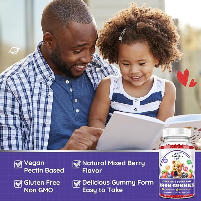 Iron Supplement Gummies for Kids - with Calcium, Zinc, Kids Multivitamin with Iron Gummies - Immune Support, Blood Builder & Energy Support for Iron Deficiency, Anemia, Mixed Berry Flavor, 60 Gummies