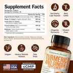Turmeric Curcumin Supplement with Ginger Root for Joint Support, Digestive & Gut Health - Contains Organic Turmeric Curcumin with Black Pepper (Bioperine) for Enhanced Absorption - 60 Tablets
