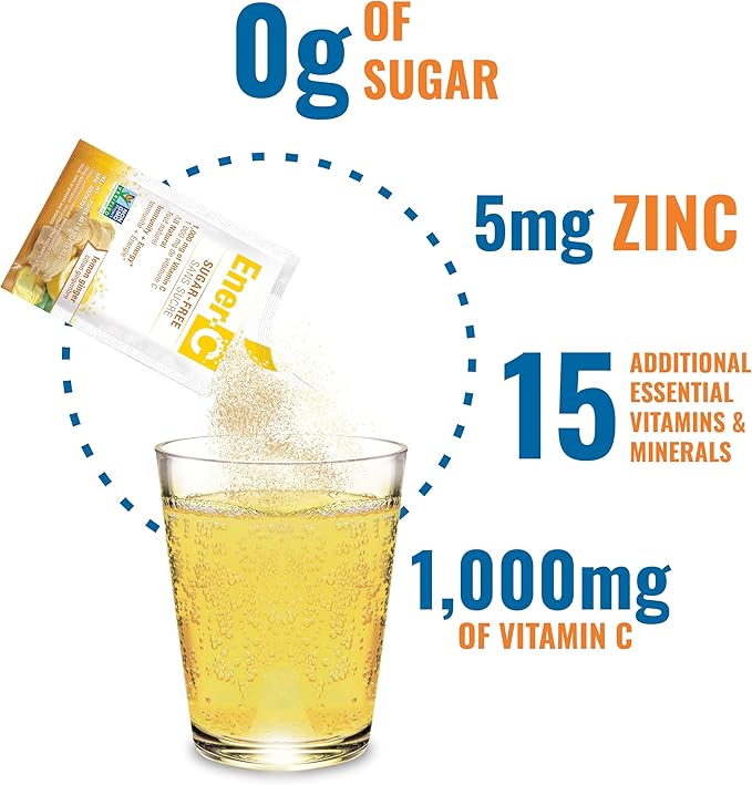 Ener-C Sugar Free Multivitamin Drink Mix - Vitamin Powder for Water, Electrolytes Powder No Sugar, Hydration Boost Packets, Zero Sugar, Vitamin C & B12 Supplement Liquid Mix - Lemon Ginger, 60 Count
