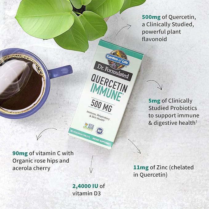 Garden of Life Quercetin Once Daily Immune System Support Supplement with Vitamin C, D & Probiotics – Dr Formulated – Immune Health, Respiratory and Skin Health, Gluten Free, Non GMO – 30 tablets