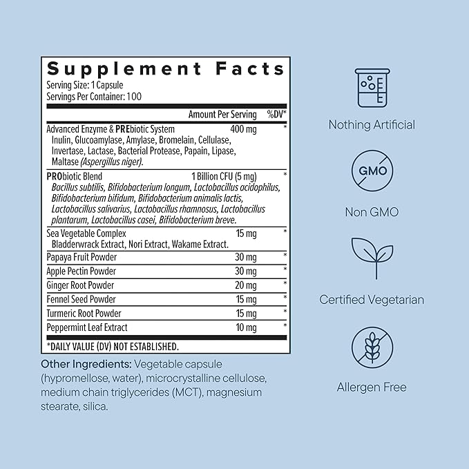 Zenwise Health Digestive Enzymes with Bromelain & Papaya - Multi Enzymes Digestion Supplement with Probiotics & Prebiotics for Gut Health, Gas & Bloating Relief - Men & Women - 100 Vegetarian Capsules