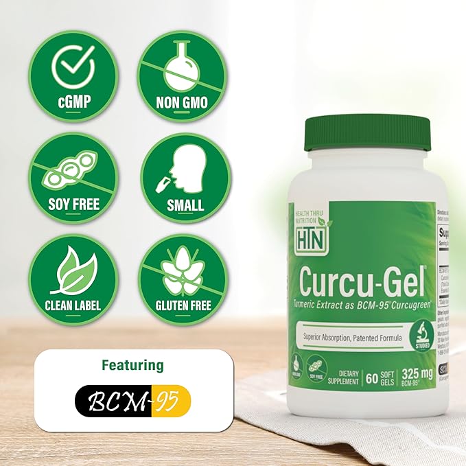 Health Thru Nutrition Curcu-Gel Turmeric Curcumin Complex BCM-95 Softgels, 325mg (Pack of 60)