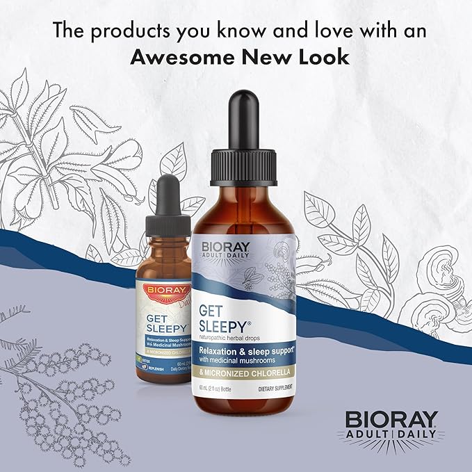 BIORAY Daily Get Sleepy - 2 fl oz - Relaxation & Rest Support - With Medicinal Mushrooms & Micronized Chlorella - Non-GMO, Vegan, Gluten Free - Approx. 30 Servings