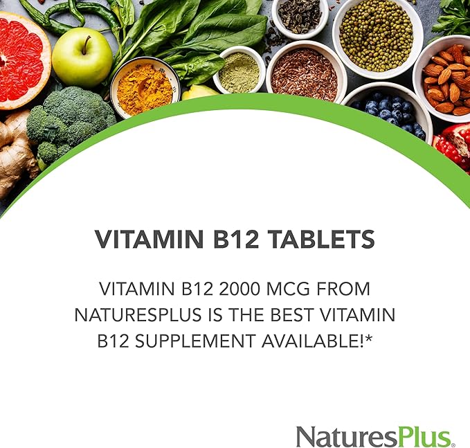 NaturesPlus Vitamin B12 1000 mcg - 90 Tablets - Energy & Immune Health Support - Gluten Free, Vegetarian - 90 Servings