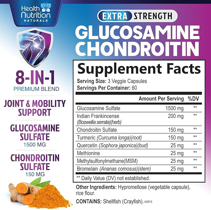 Glucosamine Chondroitin MSM Complex - 3X Strength Joint Support Supplement with Glucosamine Sulfate, Turmeric, Boswellia - For Cartilage, Mobility & Flexibility - Bottled in USA - 180 Capsules