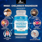 Chelamax Magnesium Glycinate.Dead Sea Sourced, 100% Chelated Magnesium for Sleep Support, Muscle Cramps, Bone Health. Made in USA, 3rd Party Tested,Heavy Metal Free,Glicinato de Magnesio Capsules.