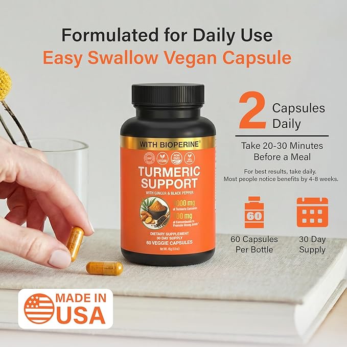 Sleeve Stars Turmeric Curcumin Supplement with Ginger & Black Pepper Bioperine, Joint Supplements for Men & Women, Joint Support & Inflammation Relief, Non-GMO Gluten-Free & Vegan, 1000mg 60 Cap