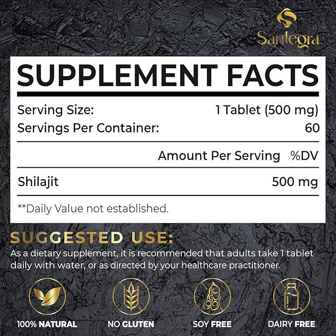 30,000 MG Shilajit Tablets, 100% Shilajit Pure Tablets for Women & Men, Himalayan Organic, Fulvic Acid & 85+ Trace Minerals, Resin Supplement for Energy and Immune System, 120 Counts