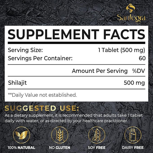 30,000 MG Shilajit Tablets, 100% Shilajit Pure Tablets for Women & Men, Himalayan Organic, Fulvic Acid & 85+ Trace Minerals, Resin Supplement for Energy and Immune System, 120 Counts