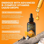 Methylated B Complex Liquid Drop, Liquid B Complex Vitamins for Women, with Methyl B12, Methylfolate, B1, B3, B5, B6, B7, C, Omega-3, Inositol, Magnesium, TMG Supplement for Energy Support, 2 FL OZ