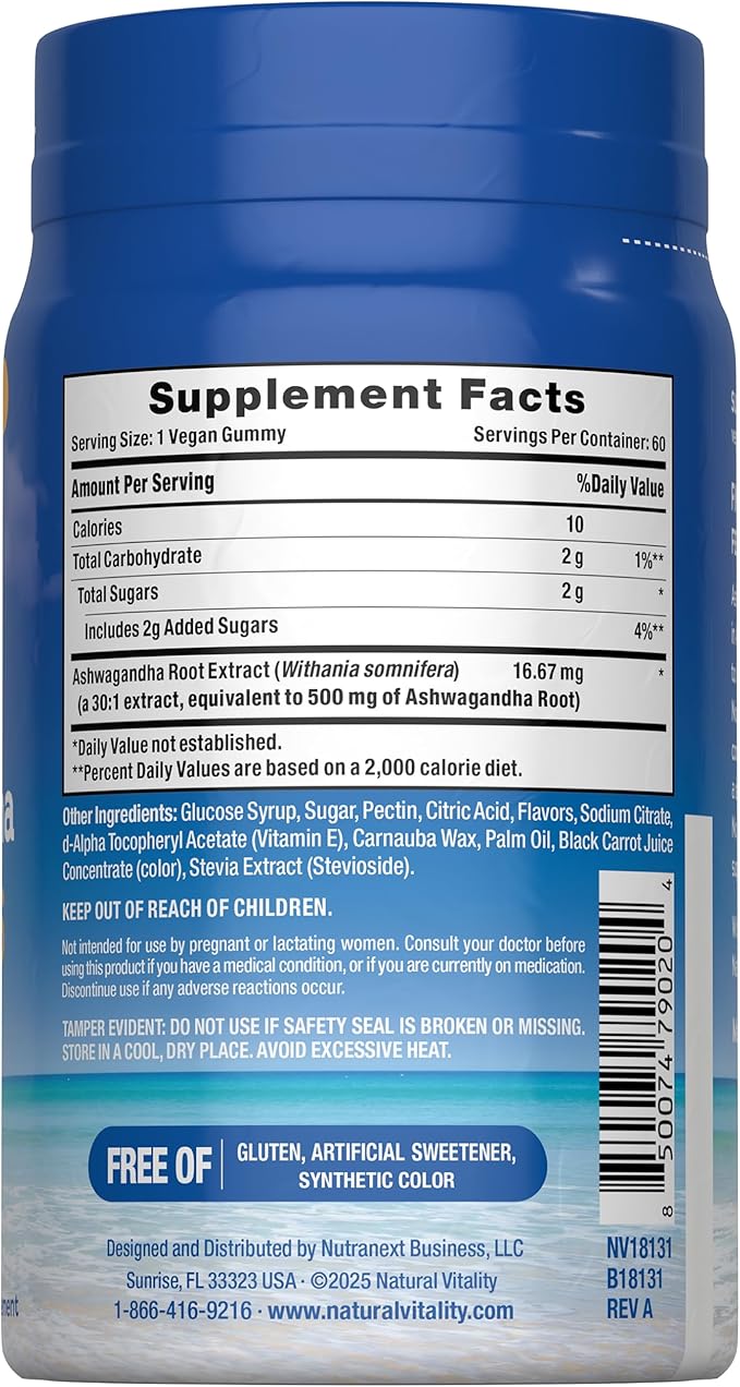 Natural Vitality Calm Ashwagandha Gummies | Tropical Punch Flavor | Concentrated Extract | Vegan & Gluten Free Herbal Supplement | 60 Count