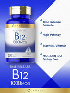 Carlyle B12 Vitamin 1000 mcg | 250 Count | Time Release Tablets | as Cyanocobalamin | Vegetarian, Non-GMO & Gluten Free Supplement