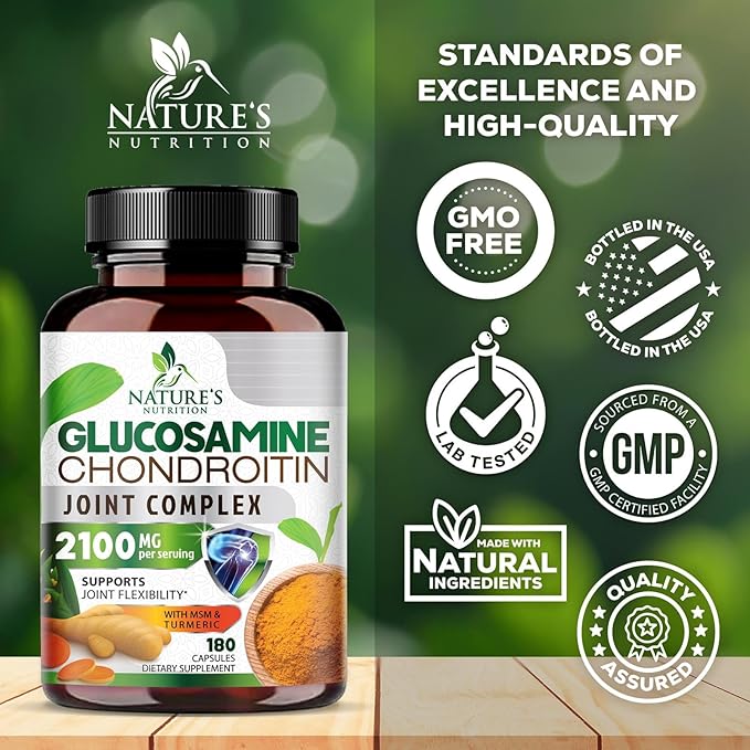 Glucosamine Chondroitin MSM - Joint Support Supplement for Joint Mobility, Comfort and Cartilage Support For Men and Women - Glucosamine Complex Supplements with Turmeric & Boswellia - 180 Capsules