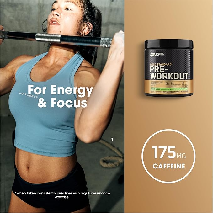 Optimum Nutrition Gold Standard Pre Workout with Creatine,Beta-Alanine,and Caffeine for Energy,Flavor: Green Apple,30 Servings (Packaging May Vary),(Pack of 2)