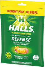 HALLS Defense Assorted Citrus Vitamin C Drops, Dietary Supplement Drops, Economy Pack, 12 Bags (960 Total Drops)