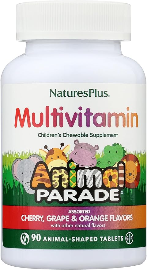 NaturesPlus Animal Parade Children's Chewable Multivitamin - 90 Animal-Shaped Tablets - Natural Assorted Flavors - Vegetarian, Gluten Free - 45 Servings