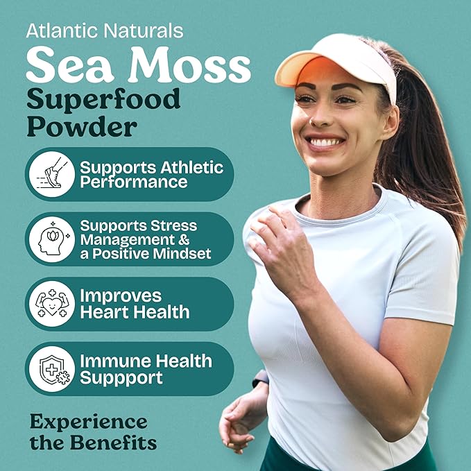 Atlantic Naturals Superfood Organic Sea Moss Powder Blend with Ashwagandha, Maca Root & Beet Root | Ideal for Healthy Skin, Positive Mood & Energy | Vanilla Flavor (150g)