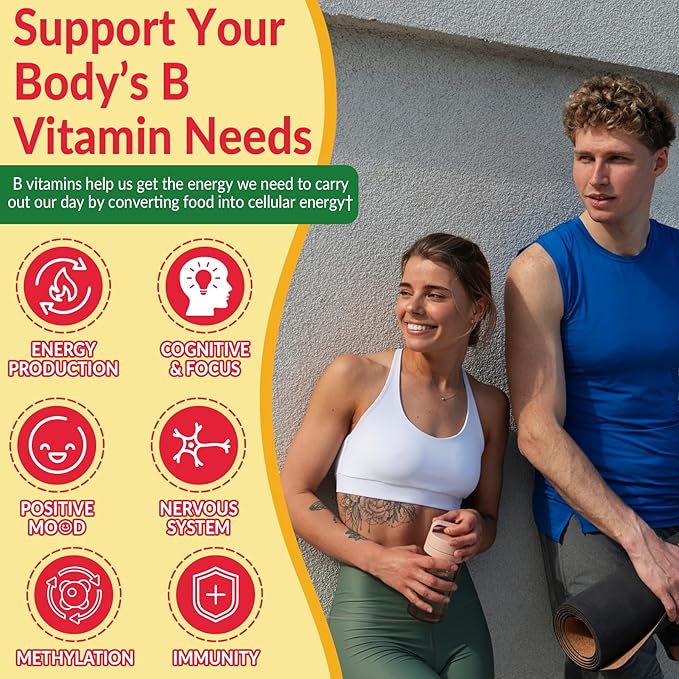 2 Pack Super Vitamin B Complex Gummies - Methylated B Complex for Women & Men, All B Vitamins, Methyl B12, Methylfolate, Vitamin C, Choline, Inositol, PABA for Energy, Brain & Immune, 0g Sugar, Vegan