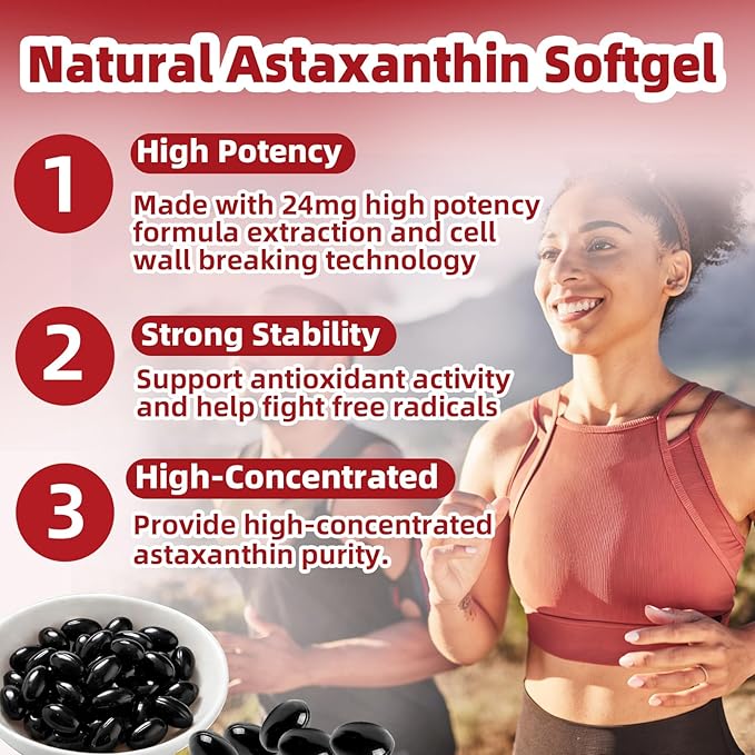 Astaxanthin 24mg, Premium Astaxanthin Antioxidant Supplements with MCT Oil, Ashwagandha, Supports Eye, Skin, Immune, Internal Circulation, Fresh Microalgae Source, Triple Strength - 300 Softgels