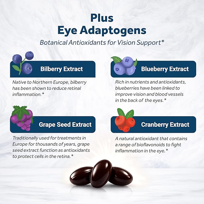 Naturalis Areds2 Clinically Based Eye Supplement | Lutein, Zeaxanthin, Astaxanthin, Bilberry, Blueberry, Cranberry & Grape Seed Adaptogen Blend | 120 Vision Essential Softgels