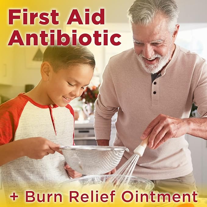 Amazon Basic Care First Aid Antibiotic + Burn Relief, Maximum Strength Triple Antibiotic Ointment for Minor Cuts, Scrapes, Infection Protection, 1 ounce (Pack of 1)