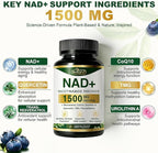 NAD+ Supplement 1500mg, NR NMN Replacement with Resveratrol, Urolithin A, CoQ10 & Quercetin - NAD Plus for Cellular Energy, Healthy Aging & Stamina for Women & Men - 120 Capsules