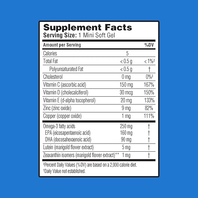 Ocuvite Eye Health, Lutein & Zeaxanthin Supplement, Eye Vitamin with Antioxidant Vitamin D, Vitamin C, E & Omega-3, Helps Protect Eye Health, 30 Softgels