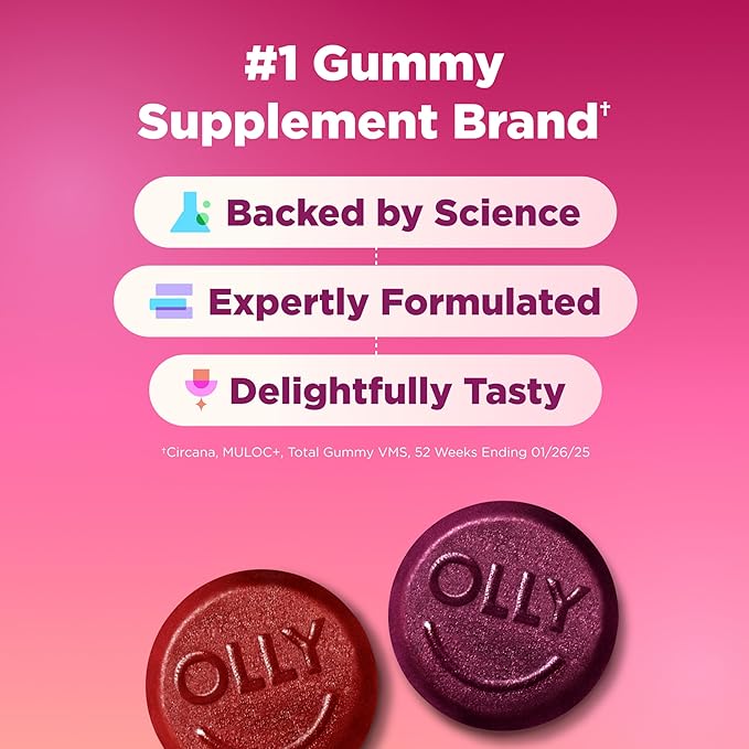 OLLY Women's Multivitamin Gummy, Vitamins A, D, C, E, Biotin, Folic Acid, Adult Chewable Vitamin, Berry Flavor, 45 Day Supply - 90 Count (Pack of 12)