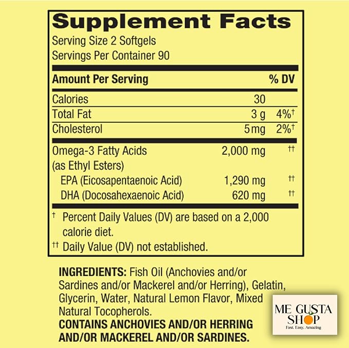 Spring Valley Omega 3 Fish Oil Maximum 2000mg 180 Softgels + me Gusta Sticker