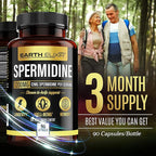 Earth Elixir Spermidine Supplements 1200mg (90 Capsules) – Anti Aging - 3rd Party Tested (12mg Spermidine Powder) Max Purity - 100% Pure Espermidina- Fermented Wheat Germ Extract - NMN Alternative