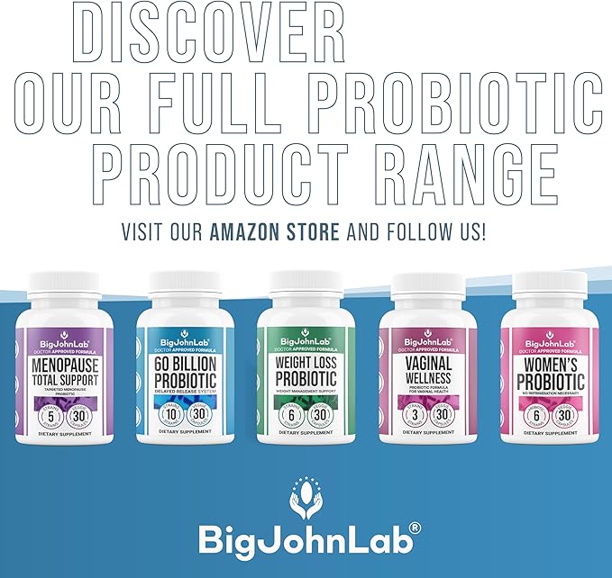 BIGJOHNLAB® - Menopause Total Support – Advanced Probiotic Formula with 5 Strains & 15 Billion CFU, Resveratrol, Black Cohosh, Acacia Fiber, Non-GMO & 100% Vegetarian